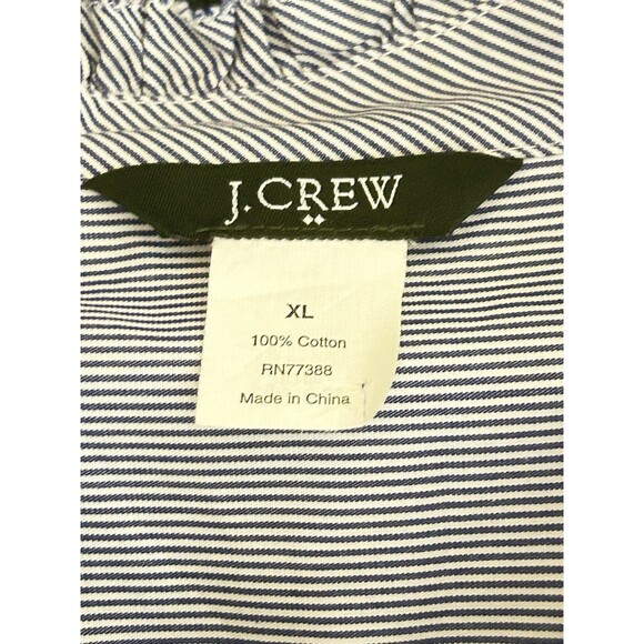 J. Crew Womens XL Blue Striped Ruffle Neck & Ruffle Center 100% Cotton Shirt - Picture 5 of 9